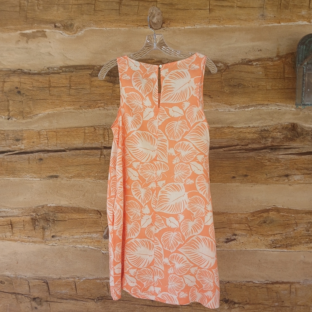 Tahari Sleeveless Orange & White Tropical Print Linen Midi Dress Small - Picture 5 of 8